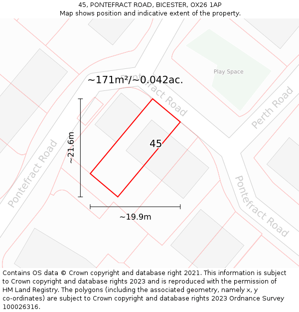 45, PONTEFRACT ROAD, BICESTER, OX26 1AP: Plot and title map