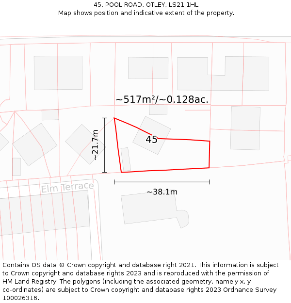 45, POOL ROAD, OTLEY, LS21 1HL: Plot and title map