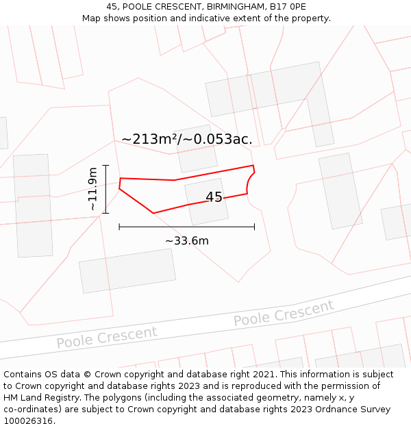 45, POOLE CRESCENT, BIRMINGHAM, B17 0PE: Plot and title map
