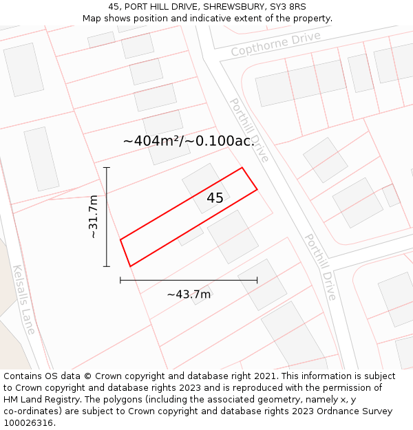 45, PORT HILL DRIVE, SHREWSBURY, SY3 8RS: Plot and title map
