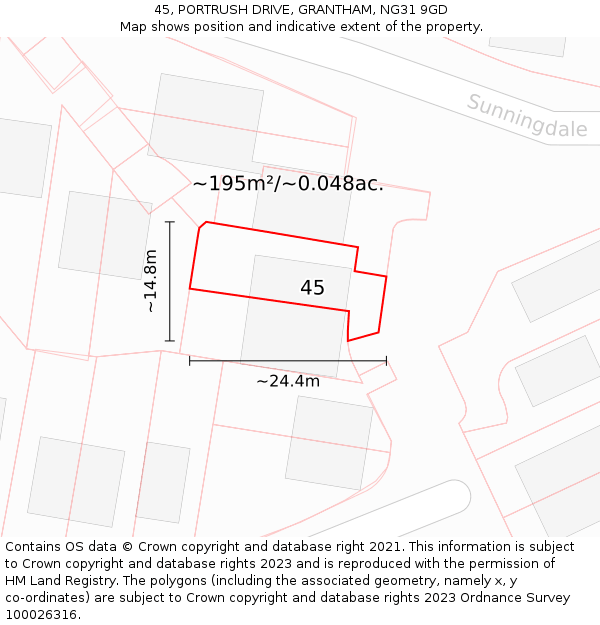 45, PORTRUSH DRIVE, GRANTHAM, NG31 9GD: Plot and title map