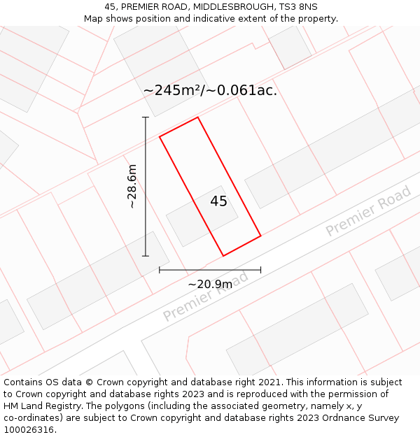 45, PREMIER ROAD, MIDDLESBROUGH, TS3 8NS: Plot and title map
