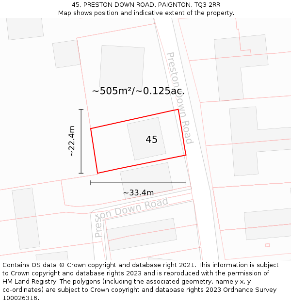 45, PRESTON DOWN ROAD, PAIGNTON, TQ3 2RR: Plot and title map