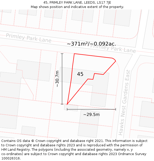 45, PRIMLEY PARK LANE, LEEDS, LS17 7JE: Plot and title map