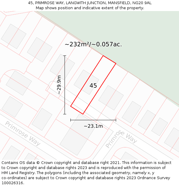 45, PRIMROSE WAY, LANGWITH JUNCTION, MANSFIELD, NG20 9AL: Plot and title map