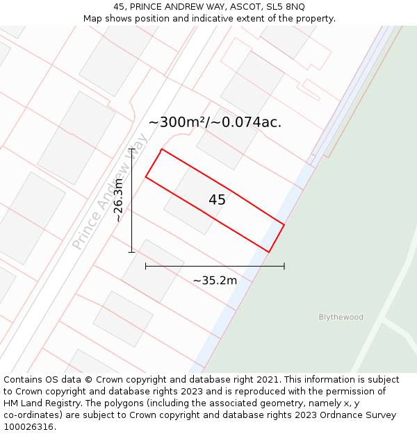 45, PRINCE ANDREW WAY, ASCOT, SL5 8NQ: Plot and title map