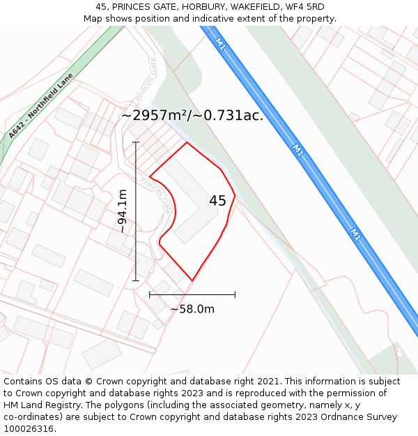 45, PRINCES GATE, HORBURY, WAKEFIELD, WF4 5RD: Plot and title map