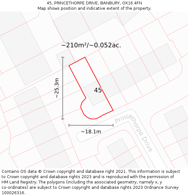 45, PRINCETHORPE DRIVE, BANBURY, OX16 4FN: Plot and title map