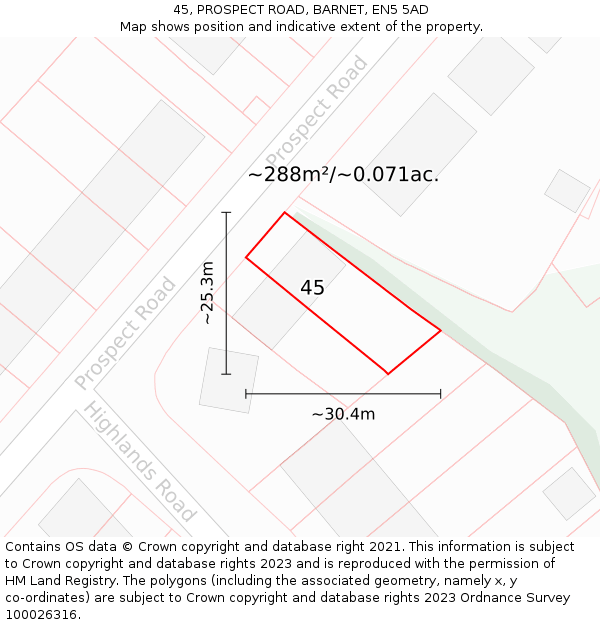 45, PROSPECT ROAD, BARNET, EN5 5AD: Plot and title map