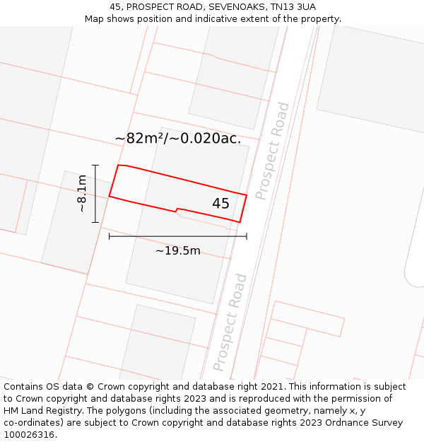 45, PROSPECT ROAD, SEVENOAKS, TN13 3UA: Plot and title map