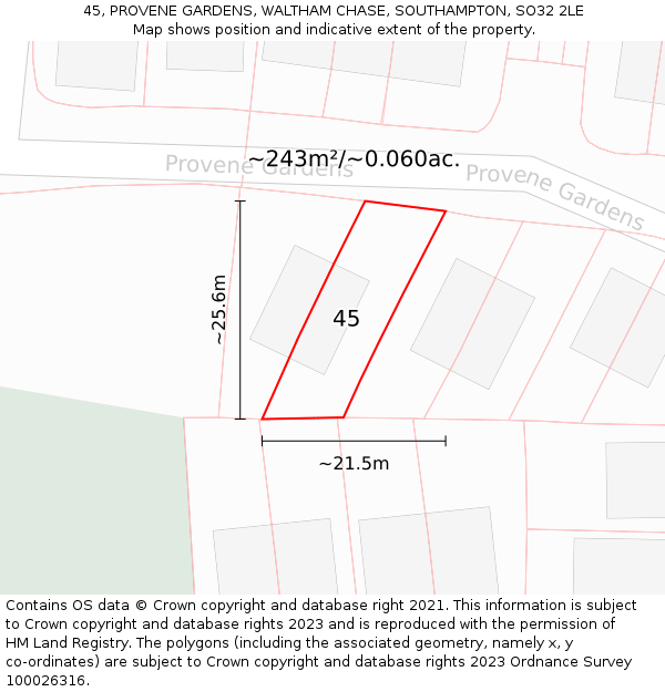 45, PROVENE GARDENS, WALTHAM CHASE, SOUTHAMPTON, SO32 2LE: Plot and title map