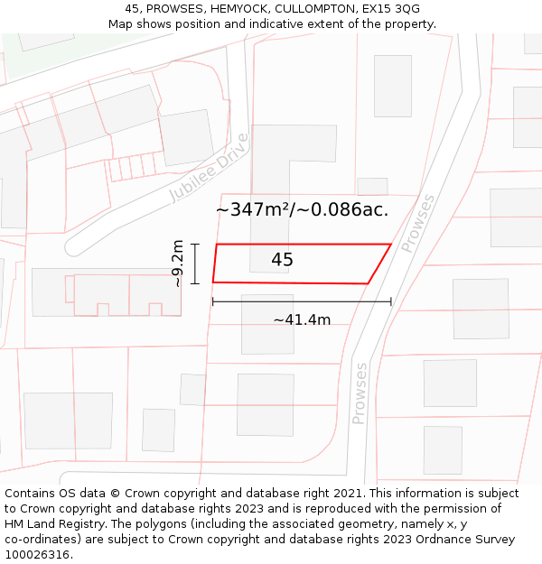 45, PROWSES, HEMYOCK, CULLOMPTON, EX15 3QG: Plot and title map