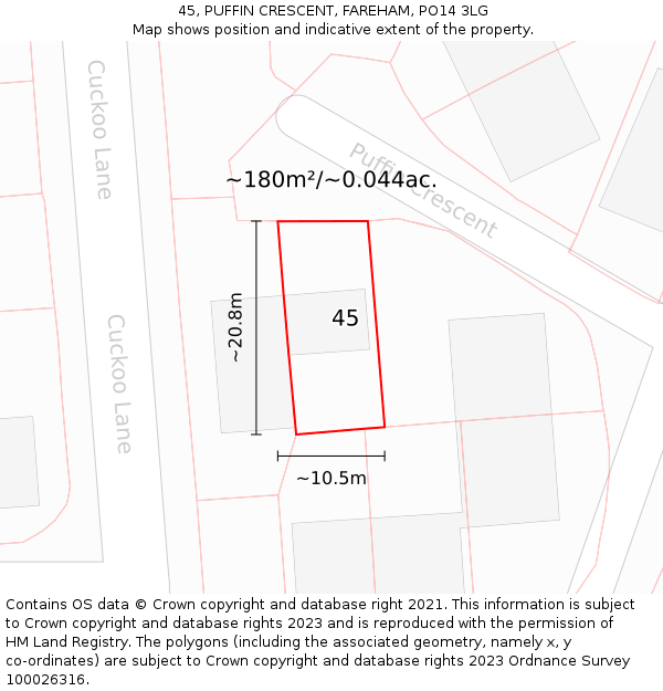45, PUFFIN CRESCENT, FAREHAM, PO14 3LG: Plot and title map
