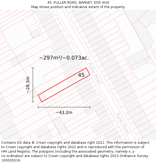 45, PULLER ROAD, BARNET, EN5 4HG: Plot and title map