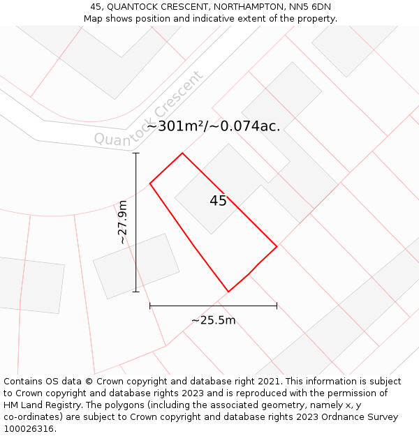 45, QUANTOCK CRESCENT, NORTHAMPTON, NN5 6DN: Plot and title map