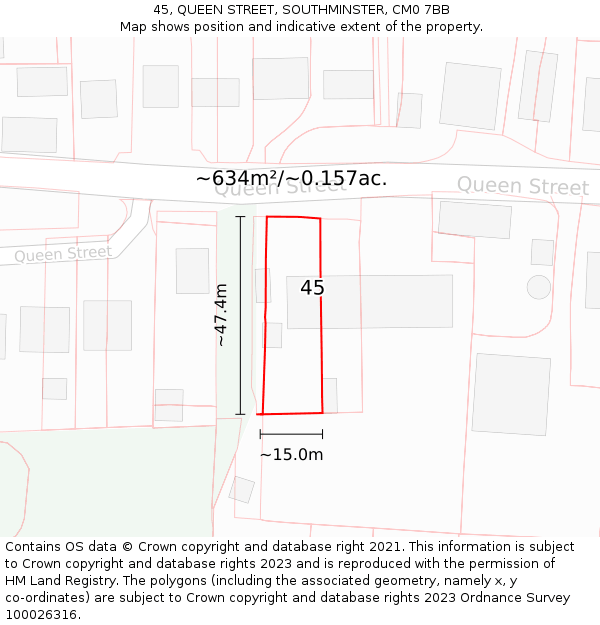 45, QUEEN STREET, SOUTHMINSTER, CM0 7BB: Plot and title map