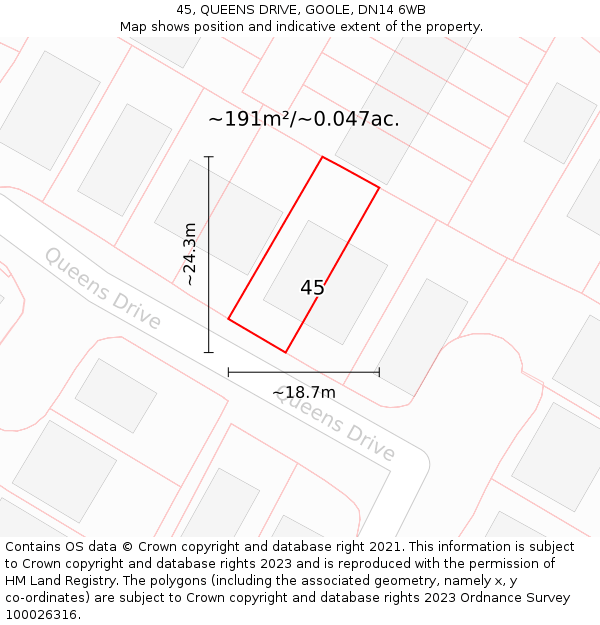 45, QUEENS DRIVE, GOOLE, DN14 6WB: Plot and title map