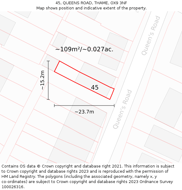 45, QUEENS ROAD, THAME, OX9 3NF: Plot and title map