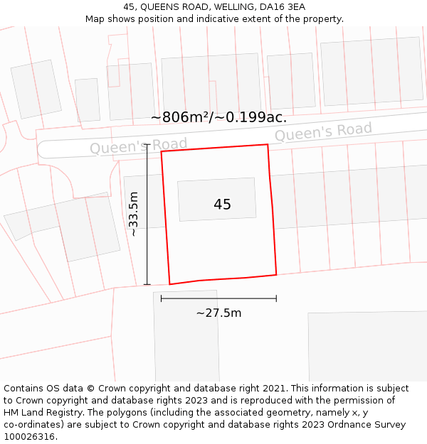 45, QUEENS ROAD, WELLING, DA16 3EA: Plot and title map