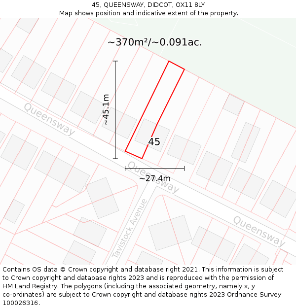 45, QUEENSWAY, DIDCOT, OX11 8LY: Plot and title map