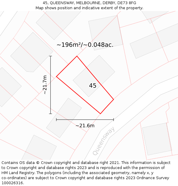45, QUEENSWAY, MELBOURNE, DERBY, DE73 8FG: Plot and title map