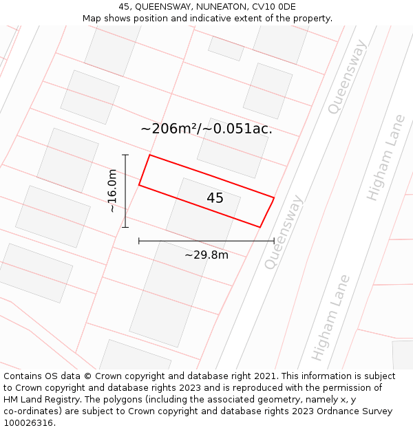 45, QUEENSWAY, NUNEATON, CV10 0DE: Plot and title map