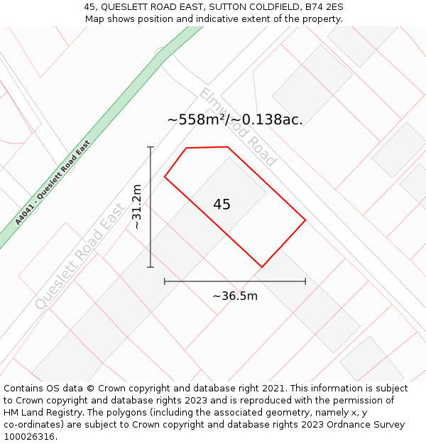45, QUESLETT ROAD EAST, SUTTON COLDFIELD, B74 2ES: Plot and title map