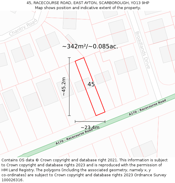 45, RACECOURSE ROAD, EAST AYTON, SCARBOROUGH, YO13 9HP: Plot and title map