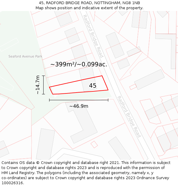45, RADFORD BRIDGE ROAD, NOTTINGHAM, NG8 1NB: Plot and title map