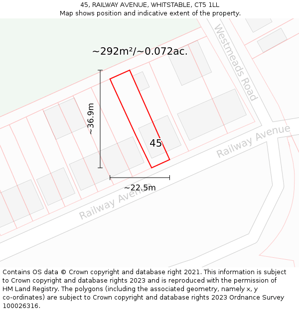 45, RAILWAY AVENUE, WHITSTABLE, CT5 1LL: Plot and title map