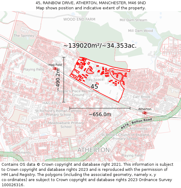 45, RAINBOW DRIVE, ATHERTON, MANCHESTER, M46 9ND: Plot and title map