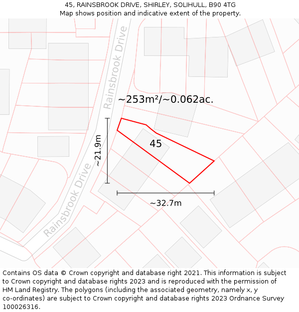 45, RAINSBROOK DRIVE, SHIRLEY, SOLIHULL, B90 4TG: Plot and title map