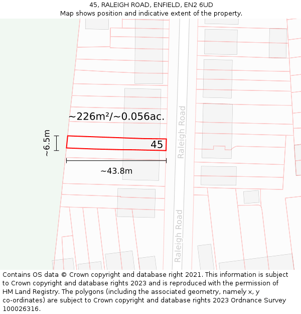 45, RALEIGH ROAD, ENFIELD, EN2 6UD: Plot and title map