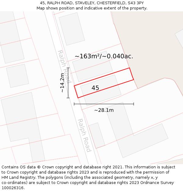 45, RALPH ROAD, STAVELEY, CHESTERFIELD, S43 3PY: Plot and title map