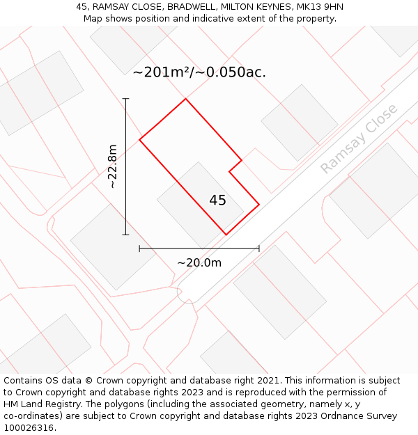 45, RAMSAY CLOSE, BRADWELL, MILTON KEYNES, MK13 9HN: Plot and title map