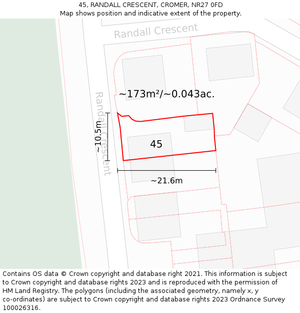 45, RANDALL CRESCENT, CROMER, NR27 0FD: Plot and title map