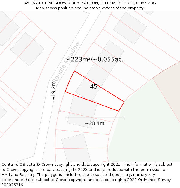 45, RANDLE MEADOW, GREAT SUTTON, ELLESMERE PORT, CH66 2BG: Plot and title map
