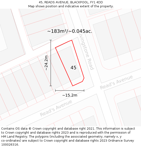 45, READS AVENUE, BLACKPOOL, FY1 4DD: Plot and title map