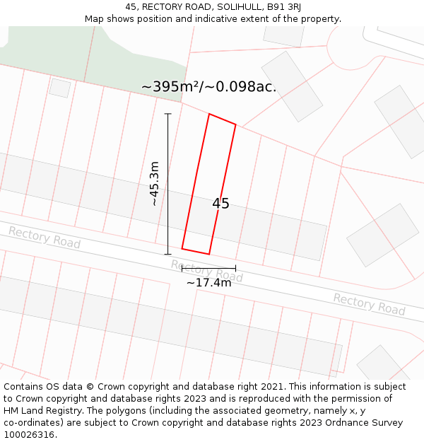 45, RECTORY ROAD, SOLIHULL, B91 3RJ: Plot and title map