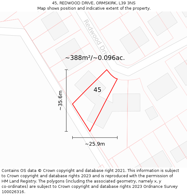 45, REDWOOD DRIVE, ORMSKIRK, L39 3NS: Plot and title map