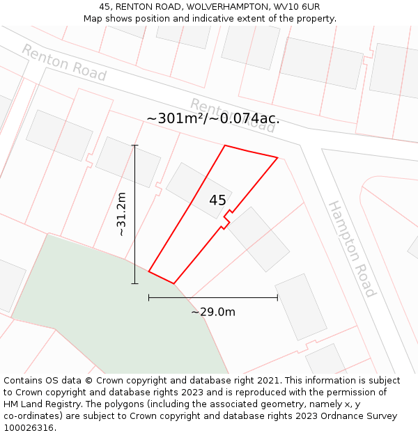 45, RENTON ROAD, WOLVERHAMPTON, WV10 6UR: Plot and title map