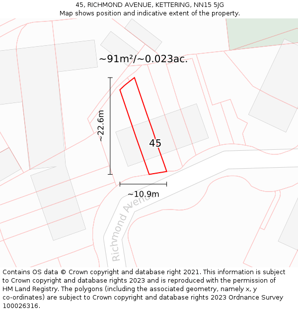 45, RICHMOND AVENUE, KETTERING, NN15 5JG: Plot and title map