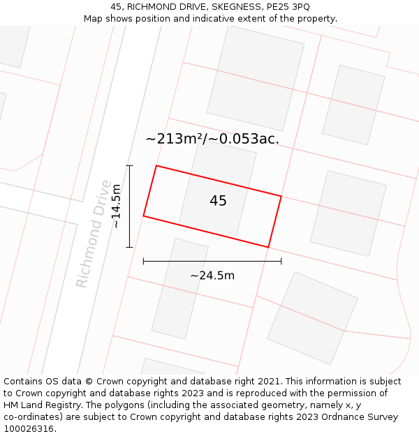 45, RICHMOND DRIVE, SKEGNESS, PE25 3PQ: Plot and title map