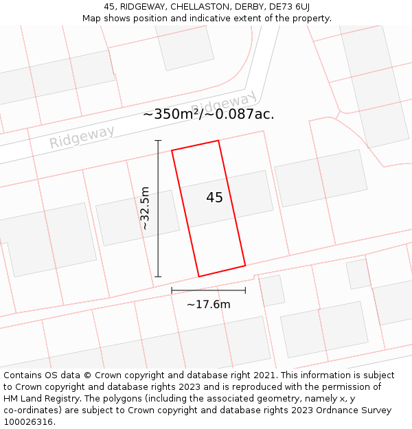 45, RIDGEWAY, CHELLASTON, DERBY, DE73 6UJ: Plot and title map