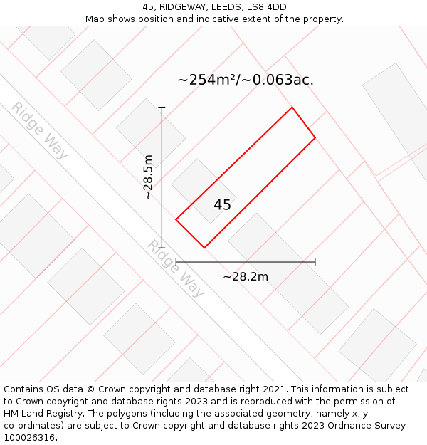 45, RIDGEWAY, LEEDS, LS8 4DD: Plot and title map