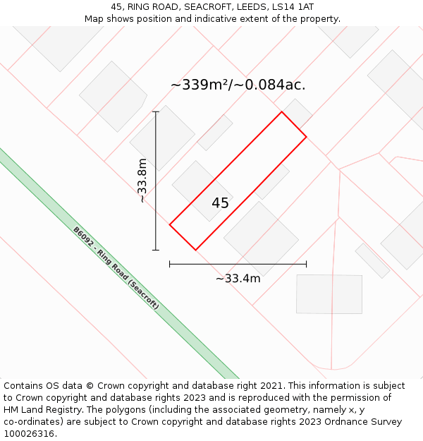 45, RING ROAD, SEACROFT, LEEDS, LS14 1AT: Plot and title map