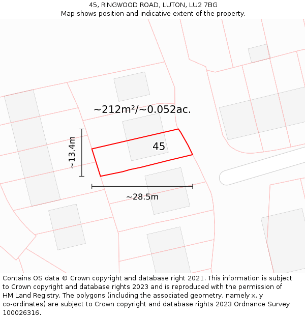 45, RINGWOOD ROAD, LUTON, LU2 7BG: Plot and title map