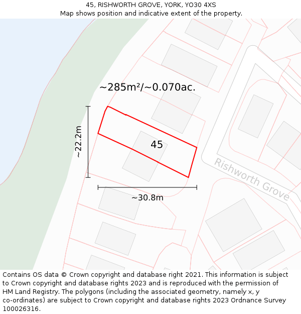 45, RISHWORTH GROVE, YORK, YO30 4XS: Plot and title map