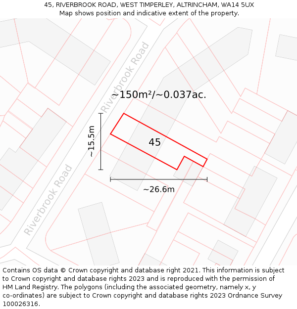 45, RIVERBROOK ROAD, WEST TIMPERLEY, ALTRINCHAM, WA14 5UX: Plot and title map