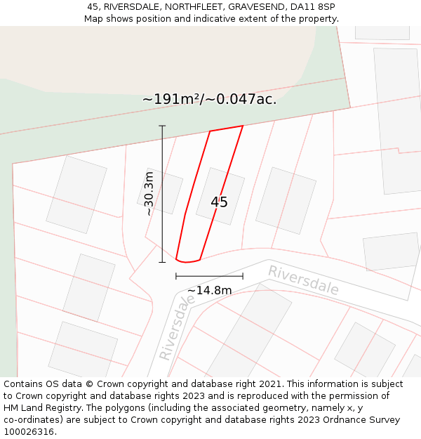 45, RIVERSDALE, NORTHFLEET, GRAVESEND, DA11 8SP: Plot and title map